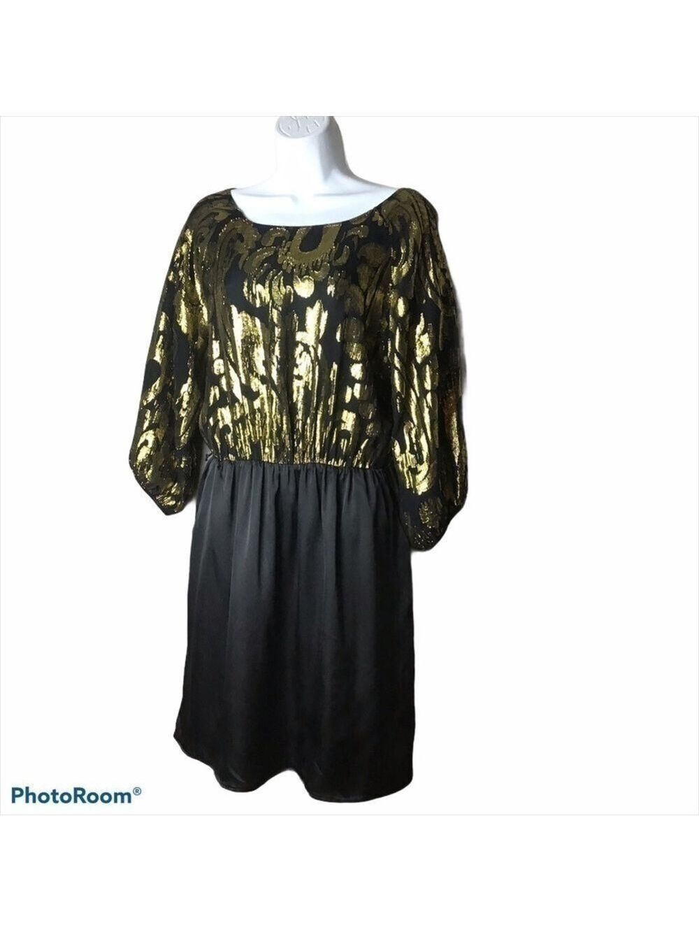 gianni Bini Silk Blend Gold & Black Dress